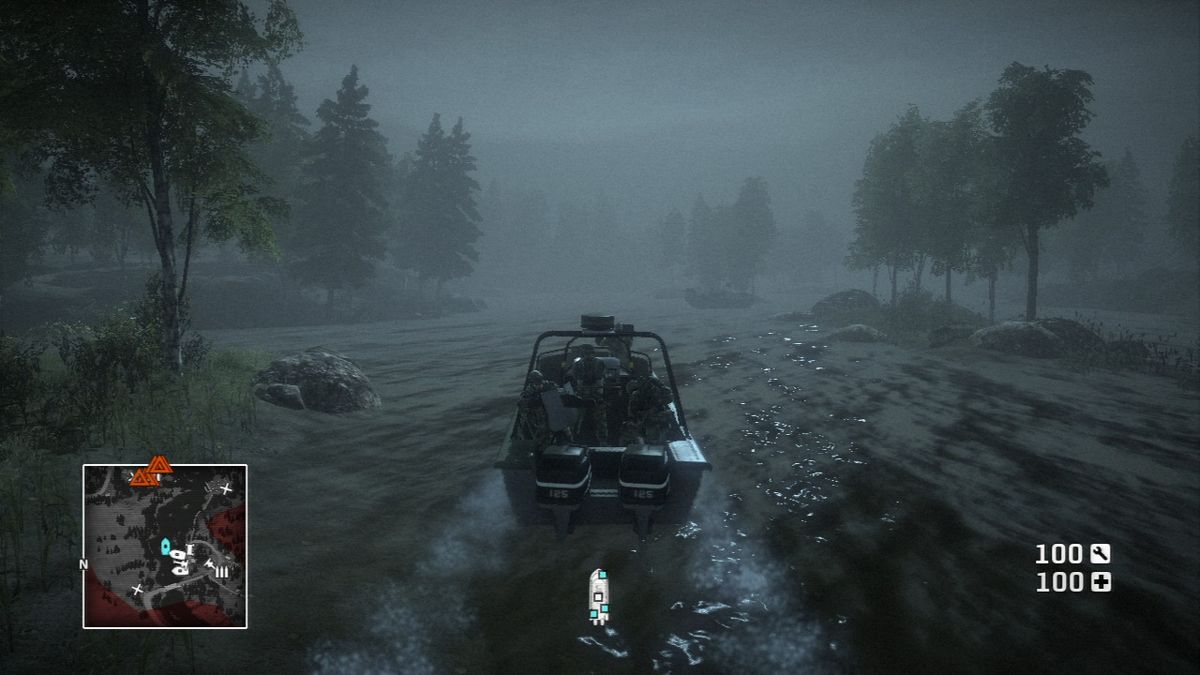 Battlefield: Bad Company (PlayStation 3) screenshot: Continuing the mission in a boat
