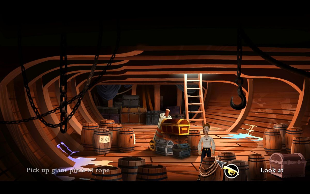 The Secret of Monkey Island: Special Edition (Windows) screenshot: Checking the ship cargo
