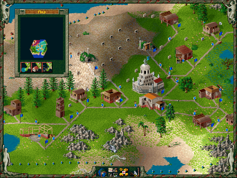 The Settlers II: Veni, Vidi, Vici (Demo Version) (DOS) screenshot: A more developed Roman settlement later in the game.