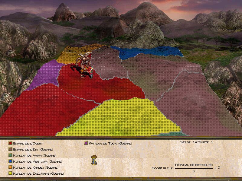 Seven Kingdoms II: The Fryhtan Wars (Windows) screenshot: Campaign mode, world map between missions.