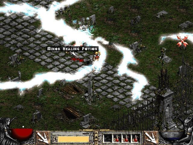 Diablo II (Windows) screenshot: Defeating a minor boss on the graveyard