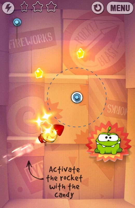 Cut the Rope: Experiments (Android) screenshot: New element - rocket