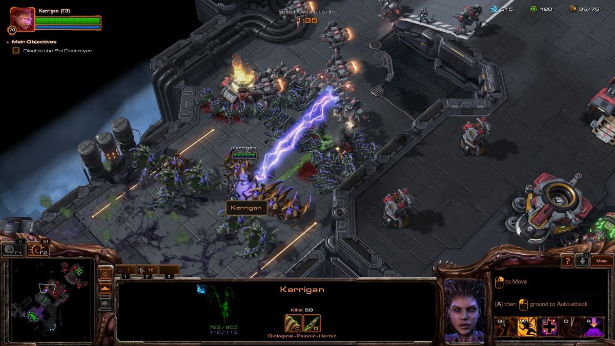StarCraft II: Heart of the Swarm (Windows) screenshot: Kerrigan blasting on her own through the Dominion forces