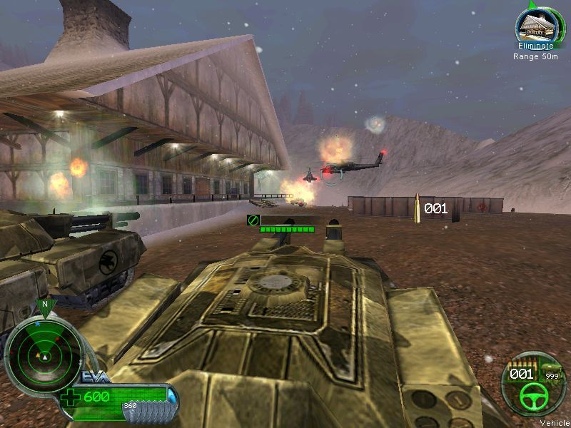Command & Conquer: Renegade (Windows) screenshot: Mammoth tanks are stronger than Nod attack helicopters