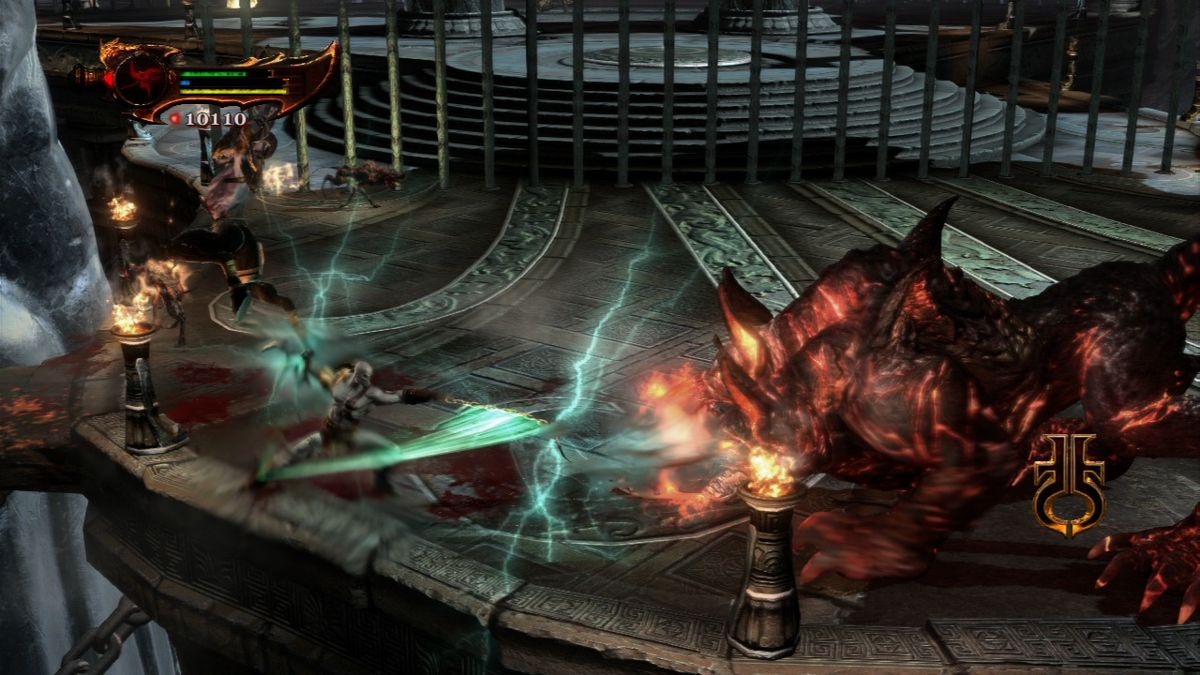 God of War III (PlayStation 3) screenshot: Fighting Cerberus hell hound