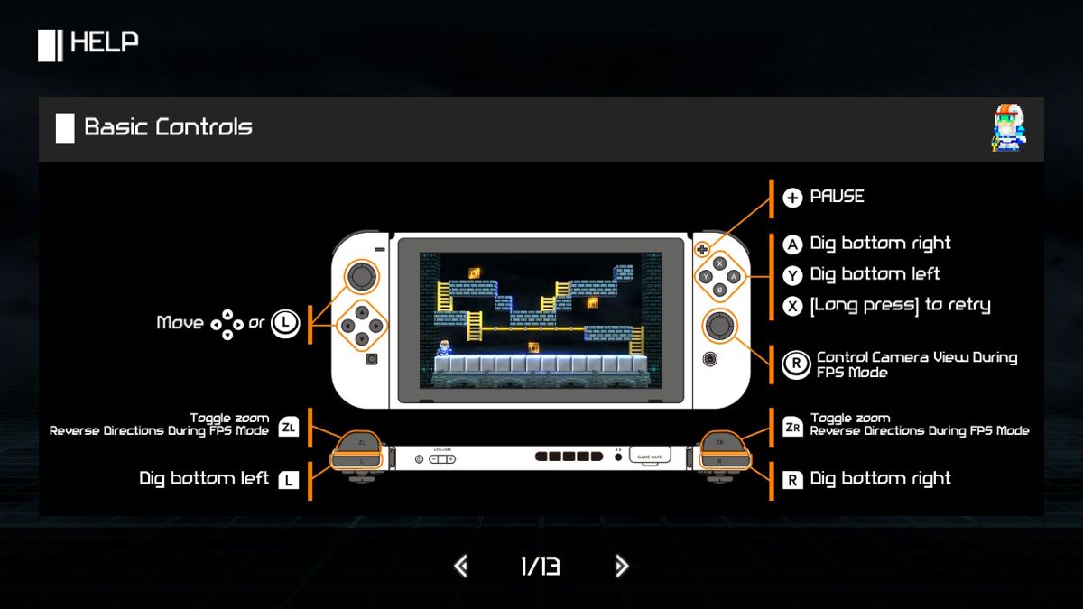 Lode Runner: Legacy (Nintendo Switch) screenshot: In-game manual