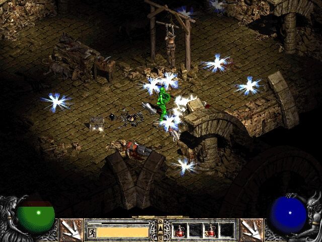 Diablo II (Windows) screenshot: Turning green indicates you're poisoned