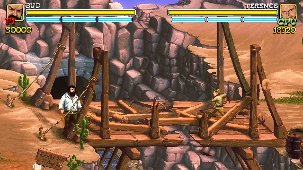 Bud Spencer & Terence Hill: Slaps and Beans (Nintendo Switch) screenshot: Fixing the bridge