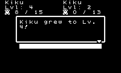 Pulpmon (Playdate) screenshot: Kiku leveled up!