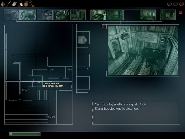 Dark Fall: The Journal (Windows) screenshot: Checking videos form various installed cameras throughout the hotel