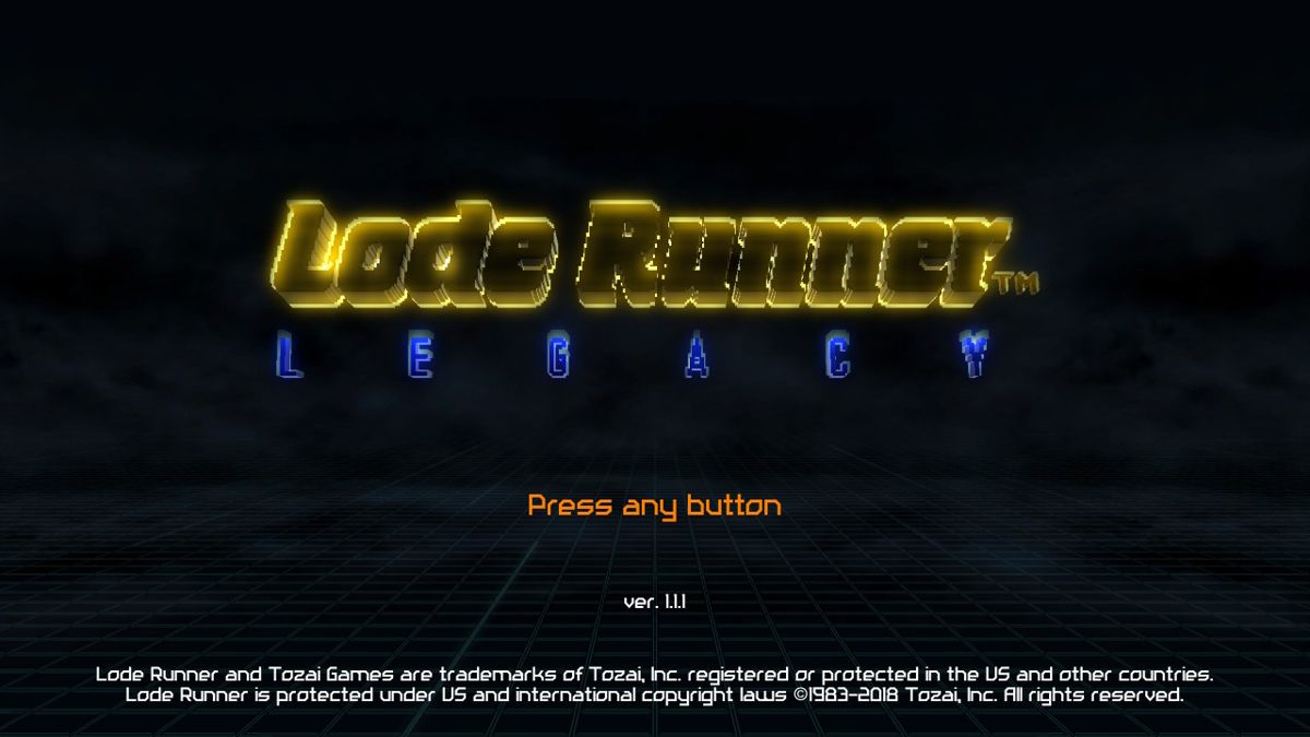 Lode Runner: Legacy (Nintendo Switch) screenshot: Title screen