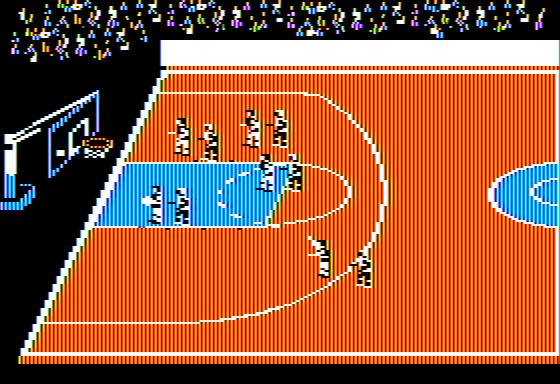NBA (Apple II) screenshot: Computer Grabs the Rebound