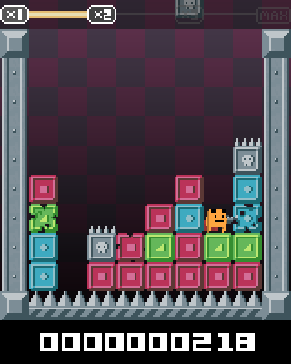 Super Puzzle Platformer (Browser) screenshot: Traps can only be destroyed by breaking adjacent blocks