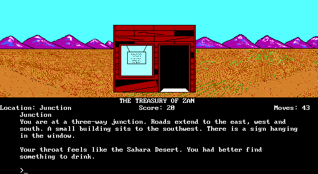 The Treasury of Zan (DOS) screenshot: A little café in the middle of the desert