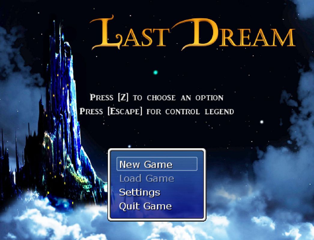 Last Dream (Windows) screenshot: The game's menu and title screen<br><br>Steam demo