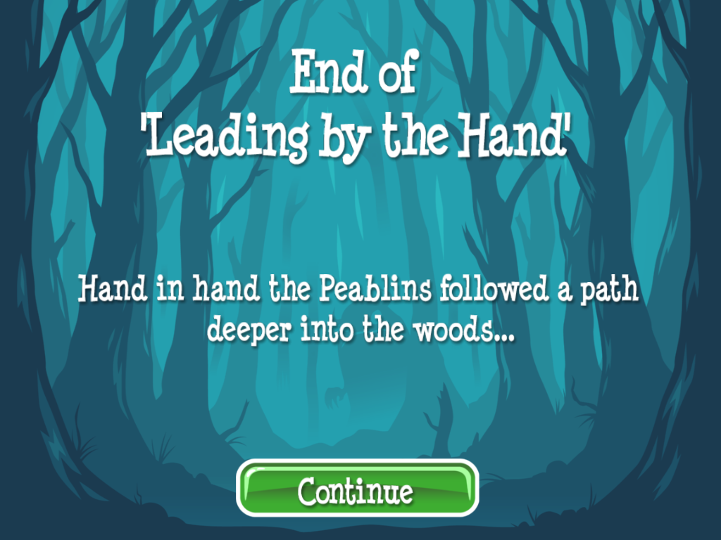 Joining Hands (Windows) screenshot: You have reached the end of the episode 'Leading by the Hand'.