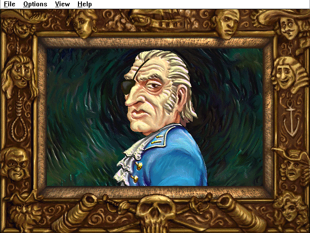 Pirates: Captain's Quest (Windows 3.x) screenshot: This chap appears when the game starts and introduces the game