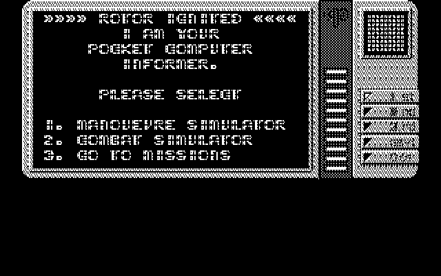 Rotor (DOS) screenshot: Main menu (CGA)