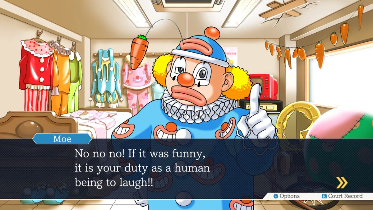 Phoenix Wright: Ace Attorney Trilogy (Nintendo Switch) screenshot: Gyakuten Saiban 2: Moe is very likable... for a clown