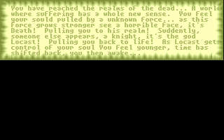 The Walls of Bratock (DOS) screenshot: Death leads to resurrection or more precisely, reloading the last saved game.