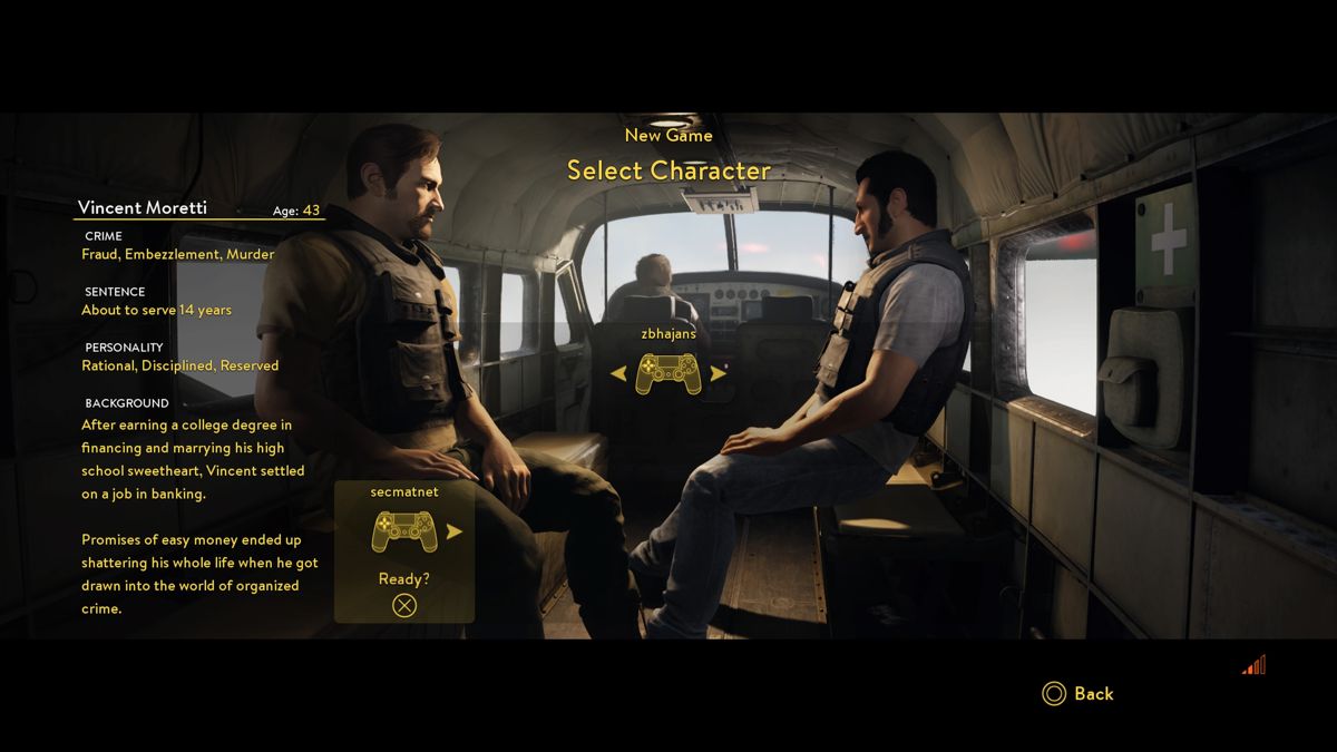 A Way Out (PlayStation 4) screenshot: Each player selects the character to control