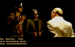 Jungle Strike (DOS) screenshot: Preface to Level 4 - The madmen have taken a doctor hostage.