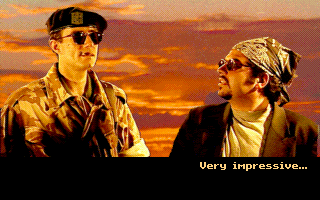 Jungle Strike (DOS) screenshot: Intro Sequence - madman Ibn Kilbaba & druglord Carlos Ortega