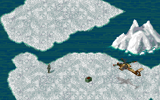 Jungle Strike (DOS) screenshot: Level 10: 'Eco Threat' - This is a bonus level exclusive to CD ROM release. It takes place off the shores of Alaska.