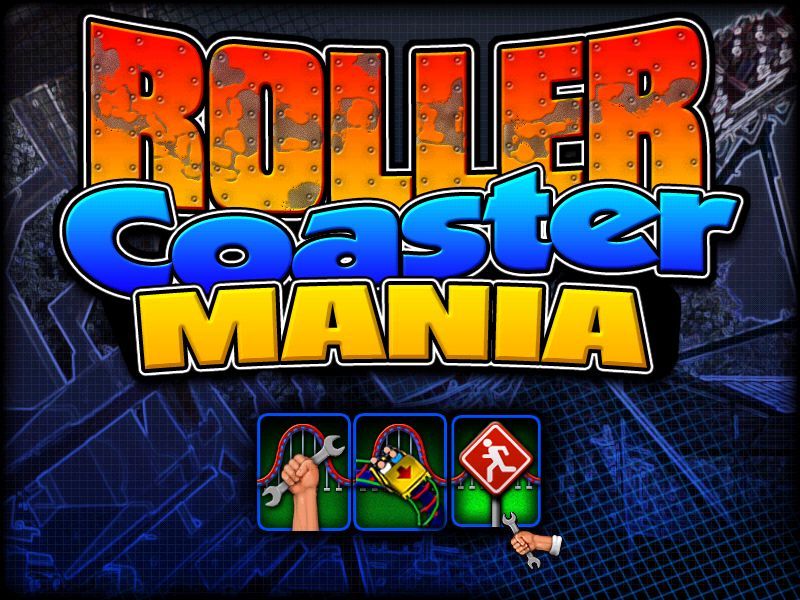 Roller Coaster Mania (Windows) screenshot: The game's menu screen follows the load screen The three icons are: - Build a roller coaster - Ride a roller coaster - Exit to Windows