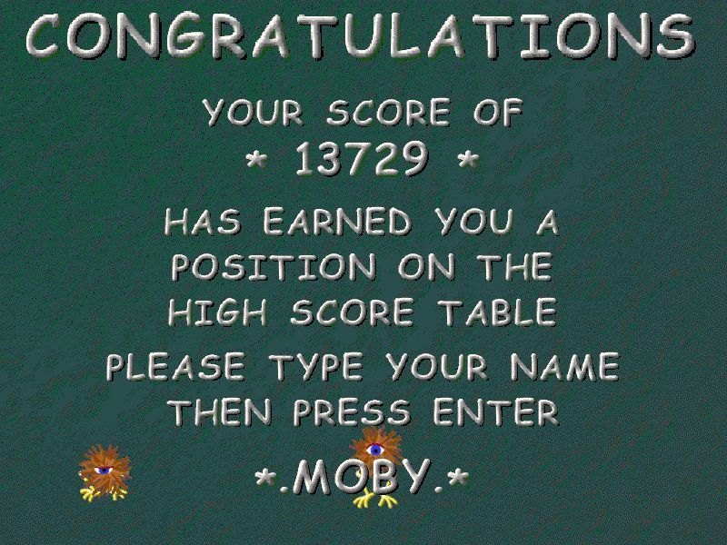 Action SATS Learning: Key Stage 1 4-7 Years: Phonic Spelling (Windows) screenshot: When the game is over the player may have achieved a score that can go onto the high score table