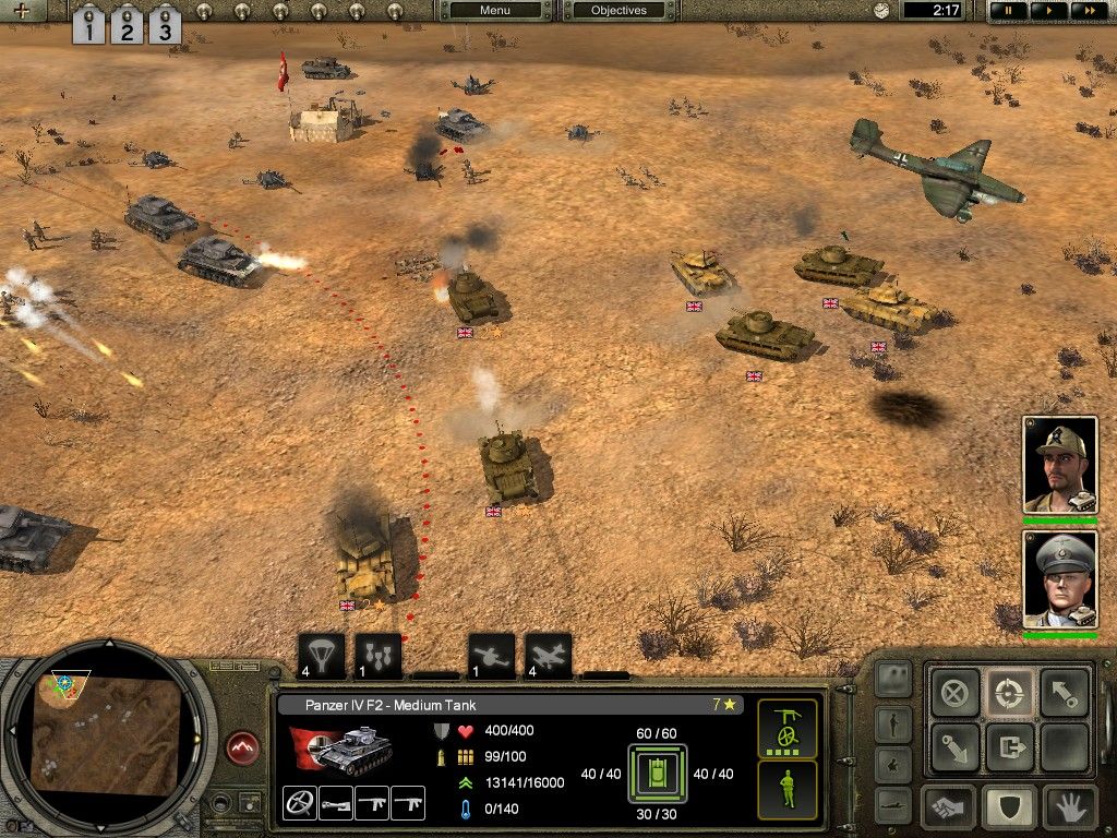 Codename: Panzers - Phase Two (Windows) screenshot: Using Stuka bombers to help your ground troops against an enemy's overwhelming armor numbers