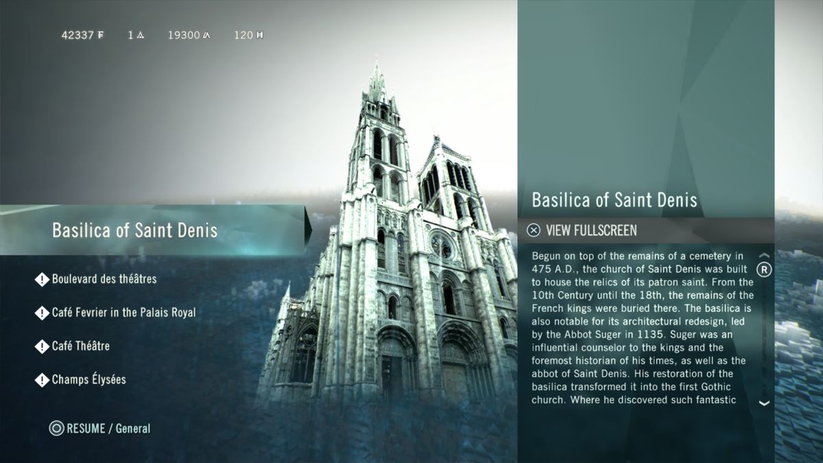 Assassin's Creed: Unity - Dead Kings (PlayStation 4) screenshot: Historical info about the certain structures and places