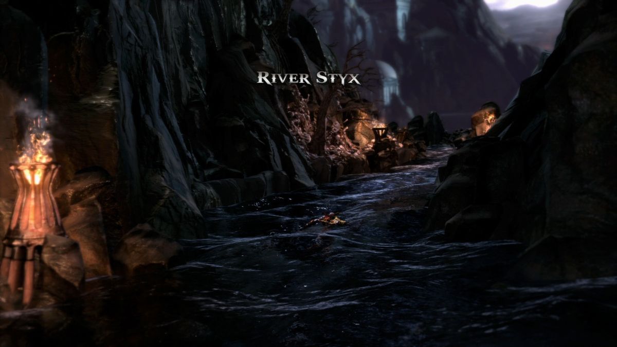 God of War III (PlayStation 3) screenshot: Taking a swim in a river Styx