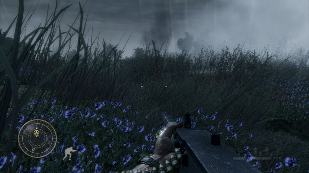 Call of Duty: World at War (PlayStation 3) screenshot: No time to smell flowers, but if I lift my head even for a second, I'm dead