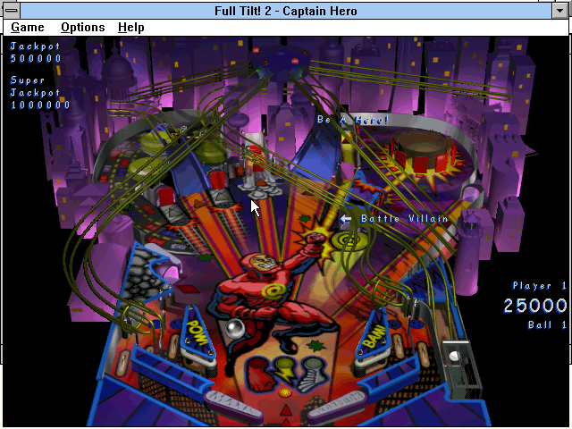 Full Tilt! 2 Pinball (Windows 3.x) screenshot: Captain Hero: gameplay