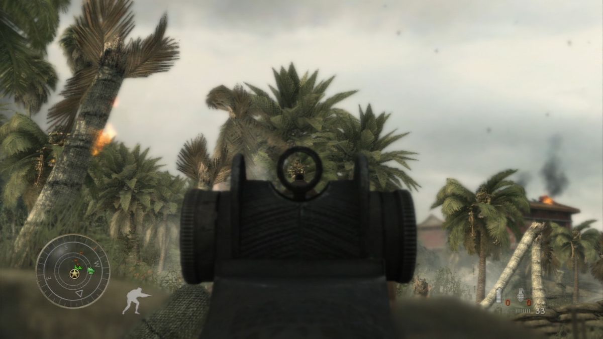 Call of Duty: World at War (PlayStation 3) screenshot: Japanese snipers are hiding in the trees