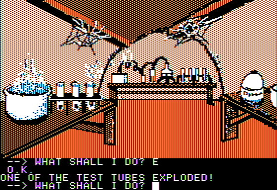 Scott Adams' Graphic Adventure #4: Voodoo Castle (Apple II) screenshot: A Secret Laboratory