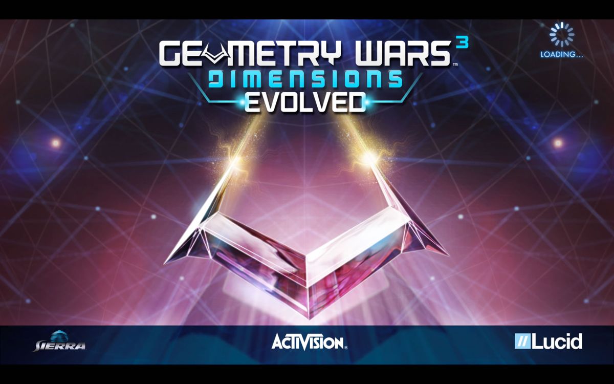 Geometry Wars 3: Dimensions - Evolved (Windows) screenshot: The title screen after the March 2015 update with a title change.