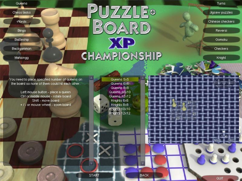 1000 Board & Puzzle Games (Windows) screenshot: The title screen of the "Puzzle and Board XP Championship" compilation