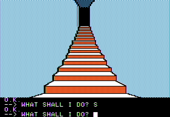 Scott Adams' Graphic Adventure #4: Voodoo Castle (Apple II) screenshot: A Long Staircase