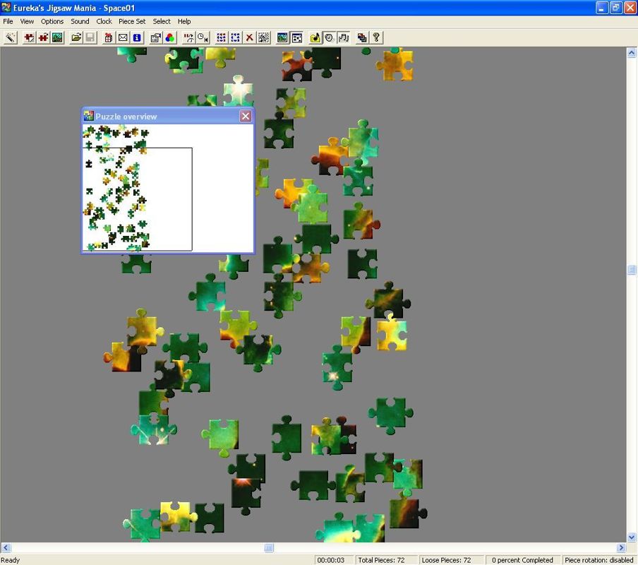Over 1000 Jigsaw Puzzles (Windows) screenshot: The puzzle area can extend beyond the player's screen so the game provides a Puzzle Overview screen