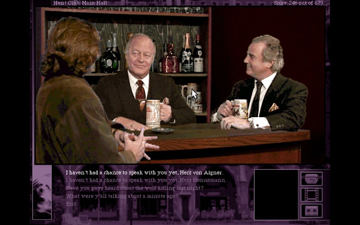 The Beast Within: A Gabriel Knight Mystery (Windows) screenshot: Gabriel talking to some of the club members (GOG version)