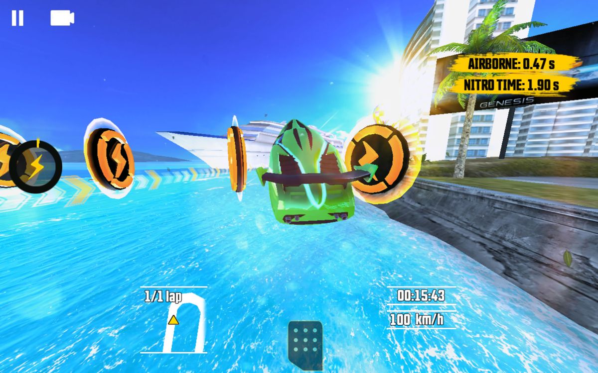 Driver: Speedboat Paradise (Android) screenshot: Jumping to catch nitro coins.