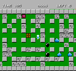 Bomberman (NES) screenshot: You must destroy all enemies before you are allowed to use the exit