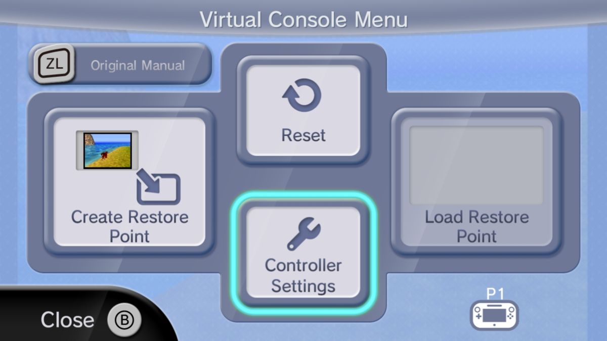 Donkey Kong 64 (Wii U) screenshot: Standard Virtual Console Menu