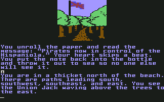 Treasure Island (Commodore 64) screenshot: Union Jack flying nearby.
