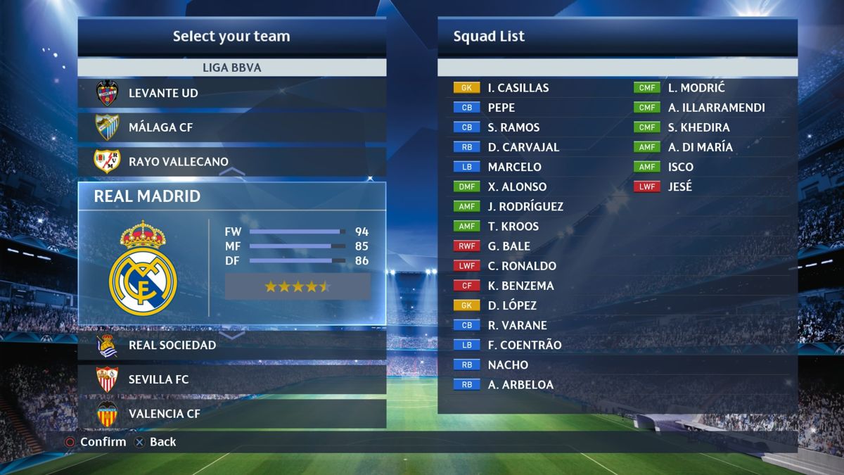 PES 2015: Pro Evolution Soccer (PlayStation 4) screenshot: Team selection screen