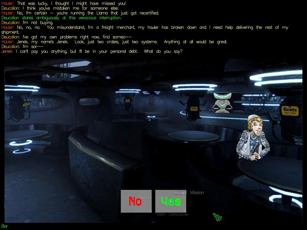 Vega Strike (Windows) screenshot: Getting a mission in the bar