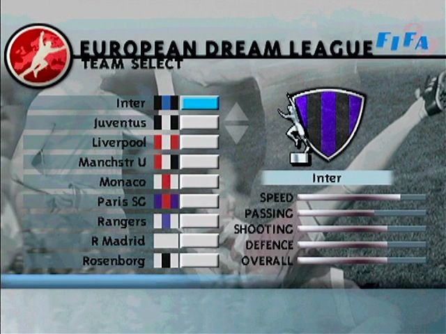 FIFA 99 (PlayStation) screenshot: European Dream League