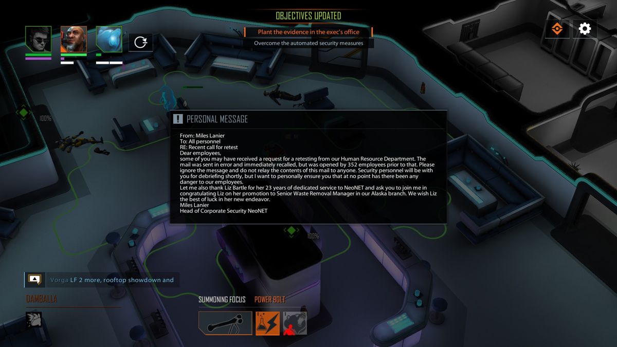 Shadowrun Chronicles: Boston Lockdown (Windows) screenshot: Reading some corporate email. They are often pretty funny.